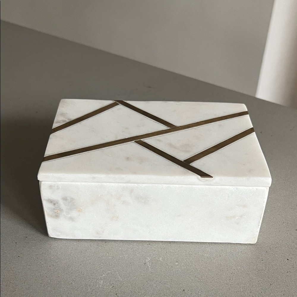 White Marble Decorative Box with Gold Accents
